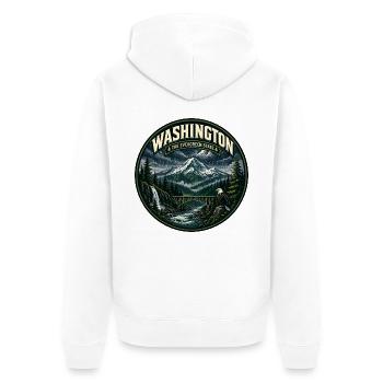 Washington Evergreen State Vintage Eagle Abzeichen - Unisex Premium Bio Zip Hoodie - Weiß - Hinten - Thijin (182cm)