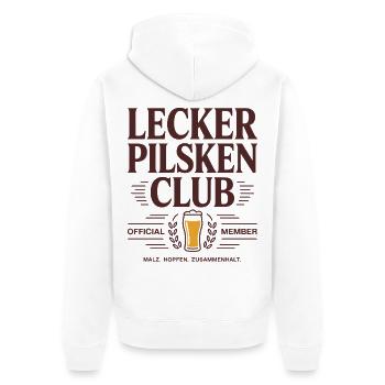 Bier Lecker Pilsken Club Ruhrpott Pils Bierchen - Unisex Premium Bio Zip Hoodie - Weiß - Hinten - Thijin (182cm)