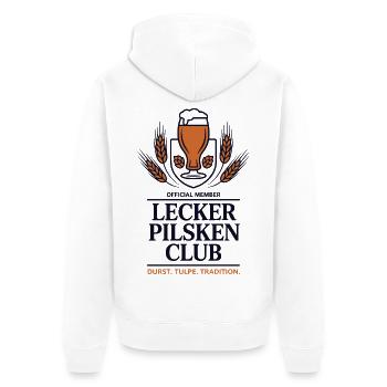 Bier Lecker Pilsken Club Ruhrpott Pils Bierchen - Unisex Premium Bio Zip Hoodie - Weiß - Hinten - Thijin (182cm)