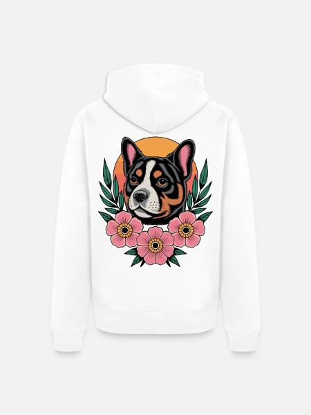 Blüten-Hundeporträt - Unisex Premium Bio Zip Hoodie - Weiß