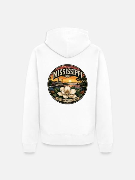 Mississippi Magnolia State Retro Dampfschiff-Abzeichen - Unisex Premium Bio Zip Hoodie - Weiß