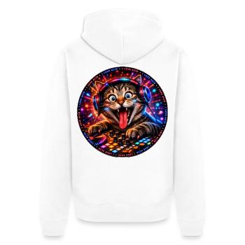 DropWild Milo DJ cat - Unisex Premium Bio Zip Hoodie - Weiß - Hinten - Thijin (182cm)