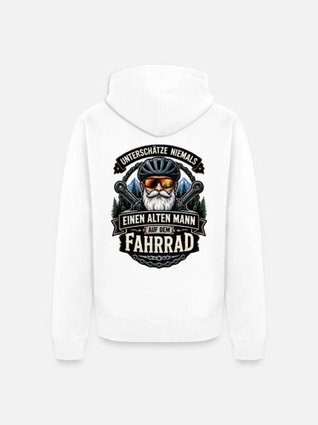 Alter Mann auf dem Fahrrad - Unisex Premium Bio Zip Hoodie - Weiß