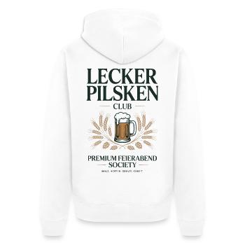 Bier Lecker Pilsken Club Ruhrpott Pils Bierchen - Unisex Premium Bio Zip Hoodie - Weiß - Hinten - Thijin (182cm)