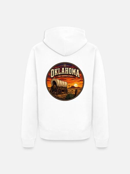 Oklahoma Sooner State Retro Abdeckungswagen-Abzeichen - Unisex Premium Bio Zip Hoodie - Weiß