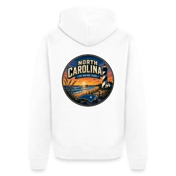 North Carolina Tar Heel State Leuchtturmabzeichen - Unisex Premium Bio Zip Hoodie - Weiß - Hinten - Thijin (182cm)