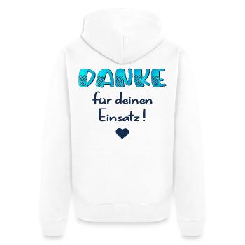 Danke für Einsatz - Unisex Premium Bio Zip Hoodie - Weiß - Hinten - Thijin (182cm)