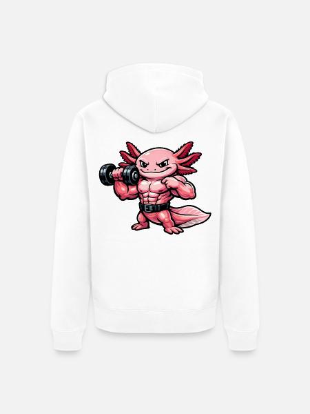 Muskulöser Axolotl beim Bodybuilding - Unisex Premium Bio Zip Hoodie - Weiß