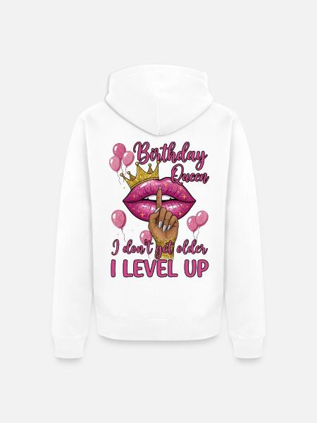 Birthday Queen with Lips and Balloons - Unisex Premium Bio Zip Hoodie - Weiß