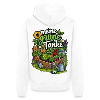 Meine grüne Tanke – Gartenfreude - Unisex Premium Bio Zip Hoodie - Weiß - Hinten - Thijin (182cm)