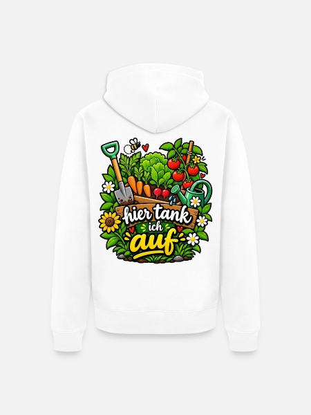 Hier tank ich auf Gartenspaß - Unisex Premium Bio Zip Hoodie - Weiß