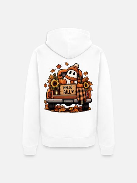 Herbsttruck mit Kürbissen - Unisex Premium Bio Zip Hoodie - Weiß