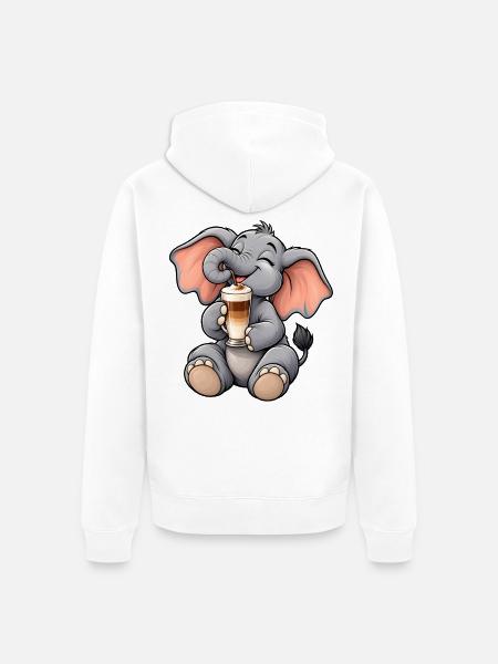 Süßer Elefant mit Latte Macchiato - Unisex Premium Bio Zip Hoodie - Weiß