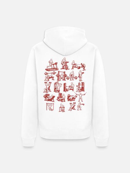 Backprint: Cardio Workout Gym, Muskelaufbau, - Unisex Premium Bio Zip Hoodie - Weiß