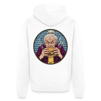 Granny Grub Burger-Ikone - Unisex Premium Bio Zip Hoodie - Weiß - Hinten - Thijin (182cm)