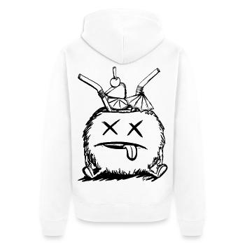 ​Das Opfer der Happy Hour - Unisex Premium Bio Zip Hoodie - Weiß - Hinten - Thijin (182cm)