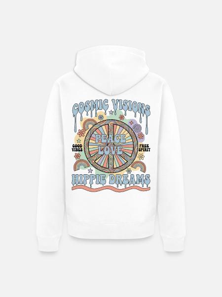 Kosmische Visionen Frieden Liebe Hippieträume - Unisex Premium Bio Zip Hoodie - Weiß