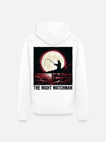 Der Nachtwächter – Nachtfischen bei Vollmond - Unisex Premium Bio Zip Hoodie - Weiß
