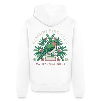 Bamboo Bird Club Mahjong Nacht - Unisex Premium Bio Zip Hoodie - Weiß - Hinten - Thijin (182cm)