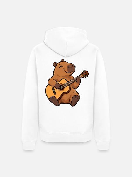 Cooles Capybara mit Akustikgitarre - Unisex Premium Bio Zip Hoodie - Weiß