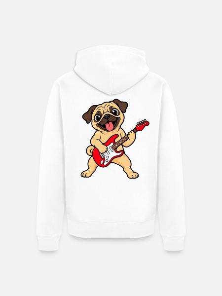 Cooler Mops mit E-Gitarre - Unisex Premium Bio Zip Hoodie - Weiß