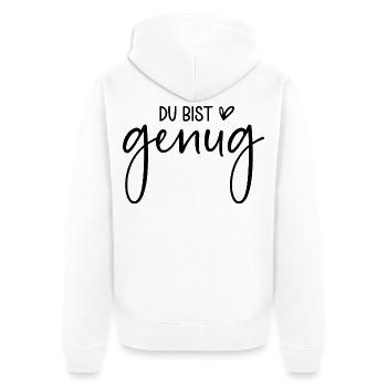 Du bist genug - Unisex Premium Bio Zip Hoodie - Weiß - Hinten - Thijin (182cm)