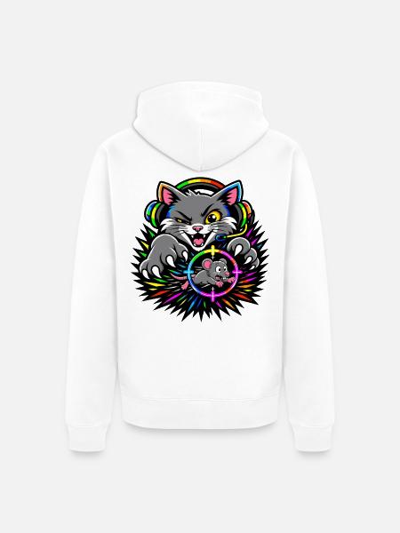Gaming-Katze auf Mäusejagd - Unisex Premium Bio Zip Hoodie - Weiß