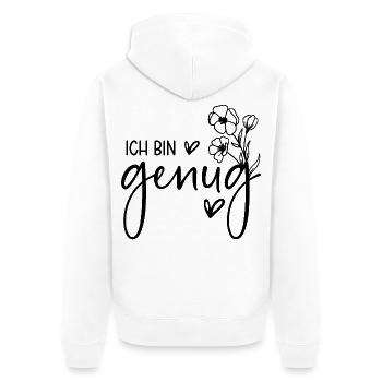 Ich bin genug - Unisex Premium Bio Zip Hoodie - Weiß - Hinten - Thijin (182cm)