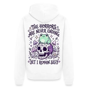 Die Schrecken enden nie, doch ich bleibe albern - Unisex Premium Bio Zip Hoodie - Weiß - Hinten - Thijin (182cm)