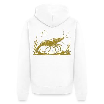 Goldene Garnele mit Botschaft - Unisex Premium Bio Zip Hoodie - Weiß - Hinten - Thijin (182cm)