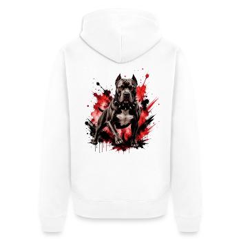 Pitbull mit rotem Spritzer - Unisex Premium Bio Zip Hoodie - Weiß - Hinten - Thijin (182cm)