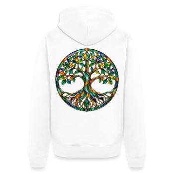 Bunter Lebensbaum - Unisex Premium Bio Zip Hoodie - Weiß - Hinten - Thijin (182cm)