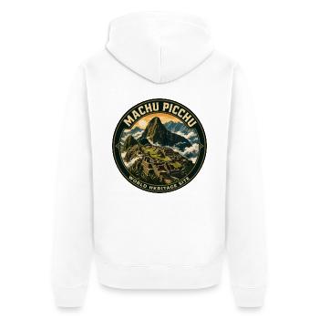 Machu Picchu Peru Vintage-Reiseabzeichen - Unisex Premium Bio Zip Hoodie - Weiß - Hinten - Thijin (182cm)