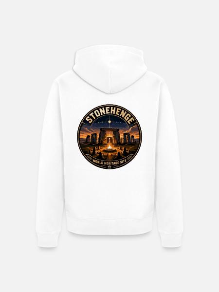 Stonehenge Weltkulturerbe-Vintage Reiseabzeichen - Unisex Premium Bio Zip Hoodie - Weiß