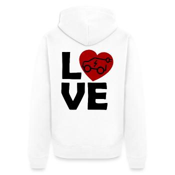 Elektroauto Herzliebe - Unisex Premium Bio Zip Hoodie - Weiß - Hinten - Thijin (182cm)