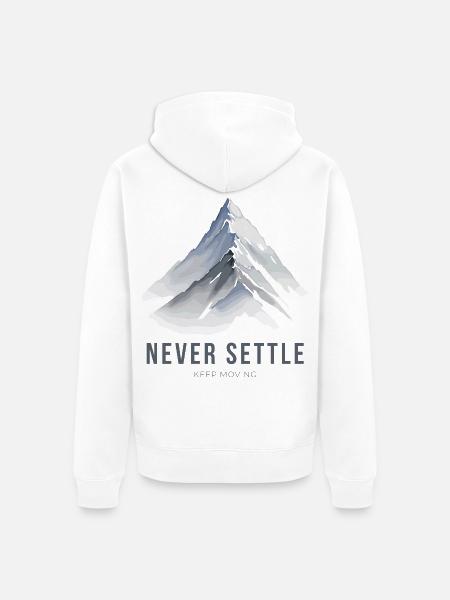 Niemals zufrieden sein - Unisex Premium Bio Zip Hoodie - Weiß