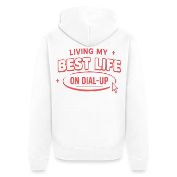 Bestes Leben im Dial-Up - Unisex Premium Bio Zip Hoodie - Weiß - Hinten - Thijin (182cm)