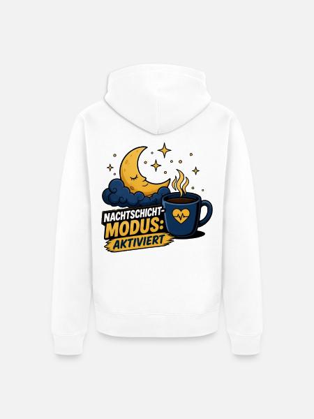 Pflegekraft Geschenk - Nachtschicht Modus - Unisex Premium Bio Zip Hoodie - Weiß