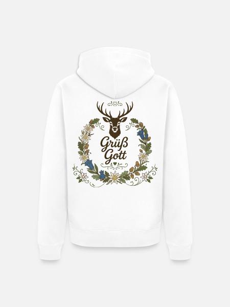 Grüß Gott Hirschgeweih Bayern - Unisex Premium Bio Zip Hoodie - Weiß