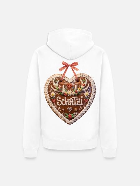Lebkuchenherz Liebe Schatzi Hirschgeweih - Unisex Premium Bio Zip Hoodie - Weiß