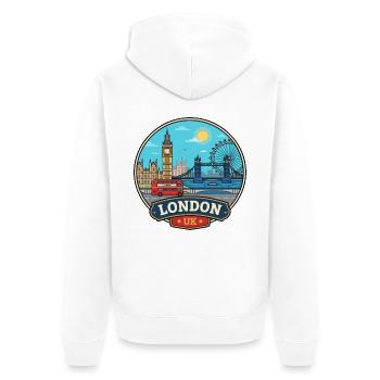 London UK Reiseabzeichen Big Ben Tower Bridge - Unisex Premium Bio Zip Hoodie - Weiß - Hinten - Thijin (182cm)