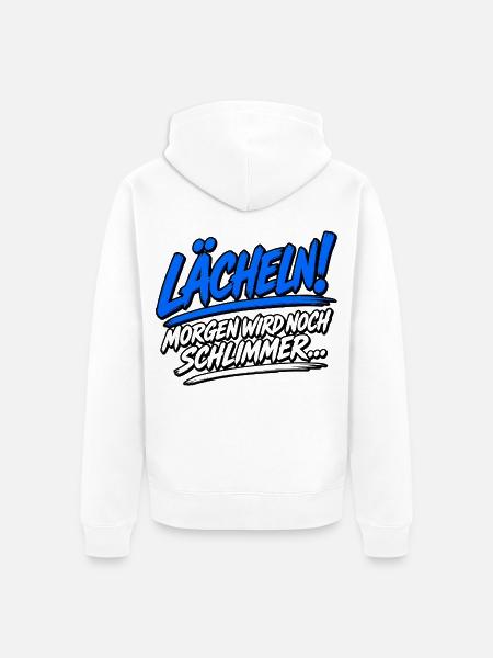 Lächeln! Blaues Pinsel-Statement - Unisex Premium Bio Zip Hoodie - Weiß