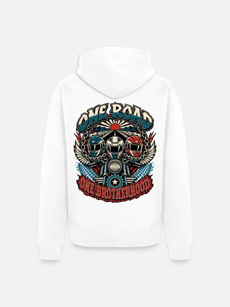 Eine Route, eine Biker-Bruderschaft - Unisex Premium Bio Zip Hoodie - Weiß