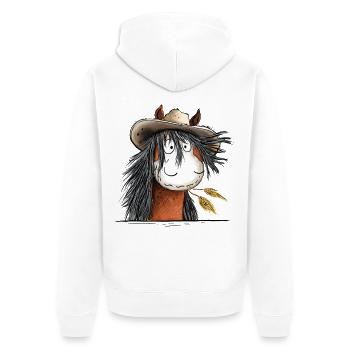 Westernpferd mit Strohhut - Unisex Premium Bio Zip Hoodie - Weiß - Hinten - Thijin (182cm)