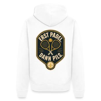 Erst Padel Dann Pils Emblem - Unisex Premium Bio Zip Hoodie - Weiß - Hinten - Thijin (182cm)