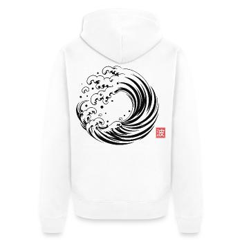 Japanese Wave Kanji - Unisex Premium Bio Zip Hoodie - Weiß - Hinten - Thijin (182cm)