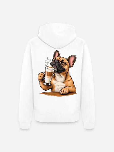 Frenchie mit Latte Macchiato - Unisex Premium Bio Zip Hoodie - Weiß