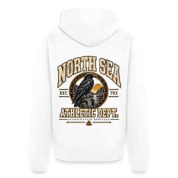 NORTH SEA ATHLETIC DEPT. - Unisex Premium Bio Zip Hoodie - Weiß - Hinten - Thijin (182cm)