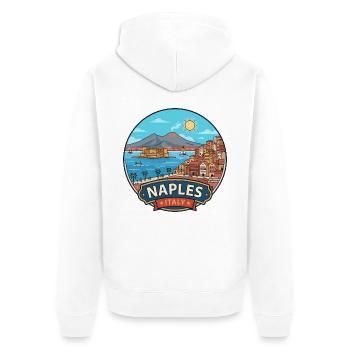Neapel, Italien, Vesuv-Bucht Reiseabzeichen - Unisex Premium Bio Zip Hoodie - Weiß - Hinten - Thijin (182cm)