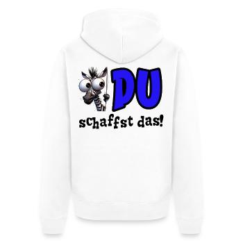 Du schaffst das! Mutmacher Glücksbringer Zebra - Unisex Premium Bio Zip Hoodie - Weiß - Hinten - Thijin (182cm)